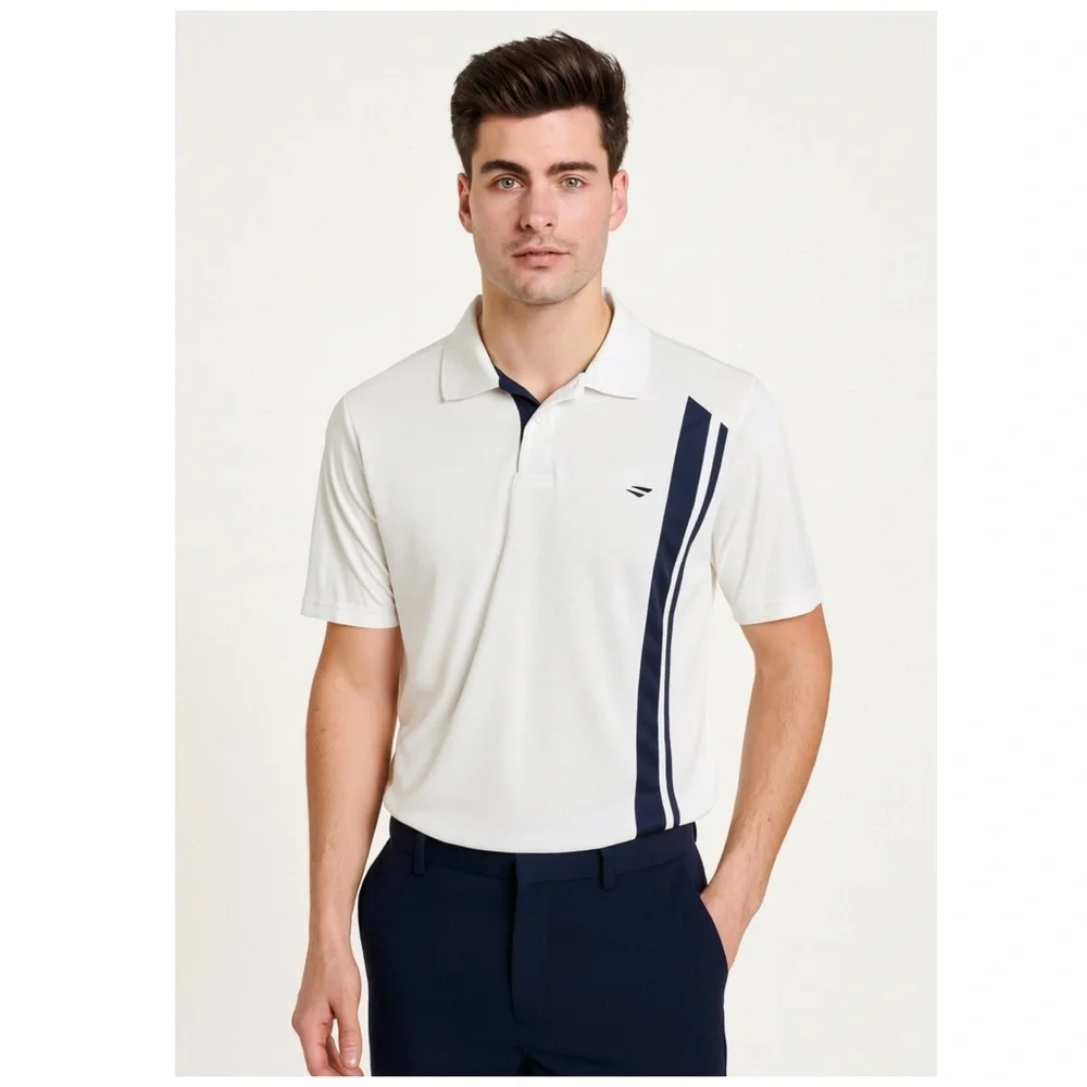 Inesis White and Black Striped Polo Golf Shirt M - Picture 1 of 7